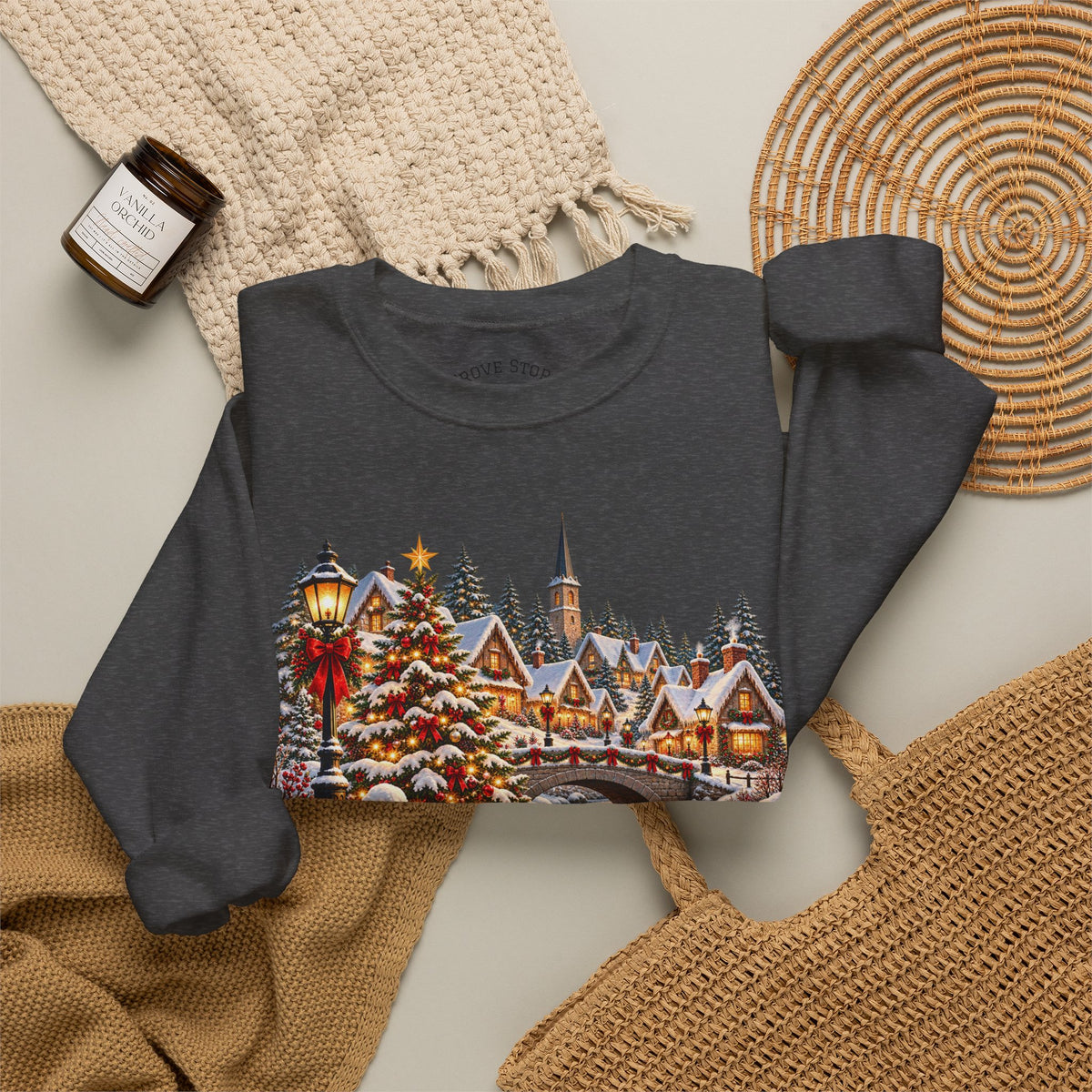 Holiday Village Snow Scene Sweatshirt