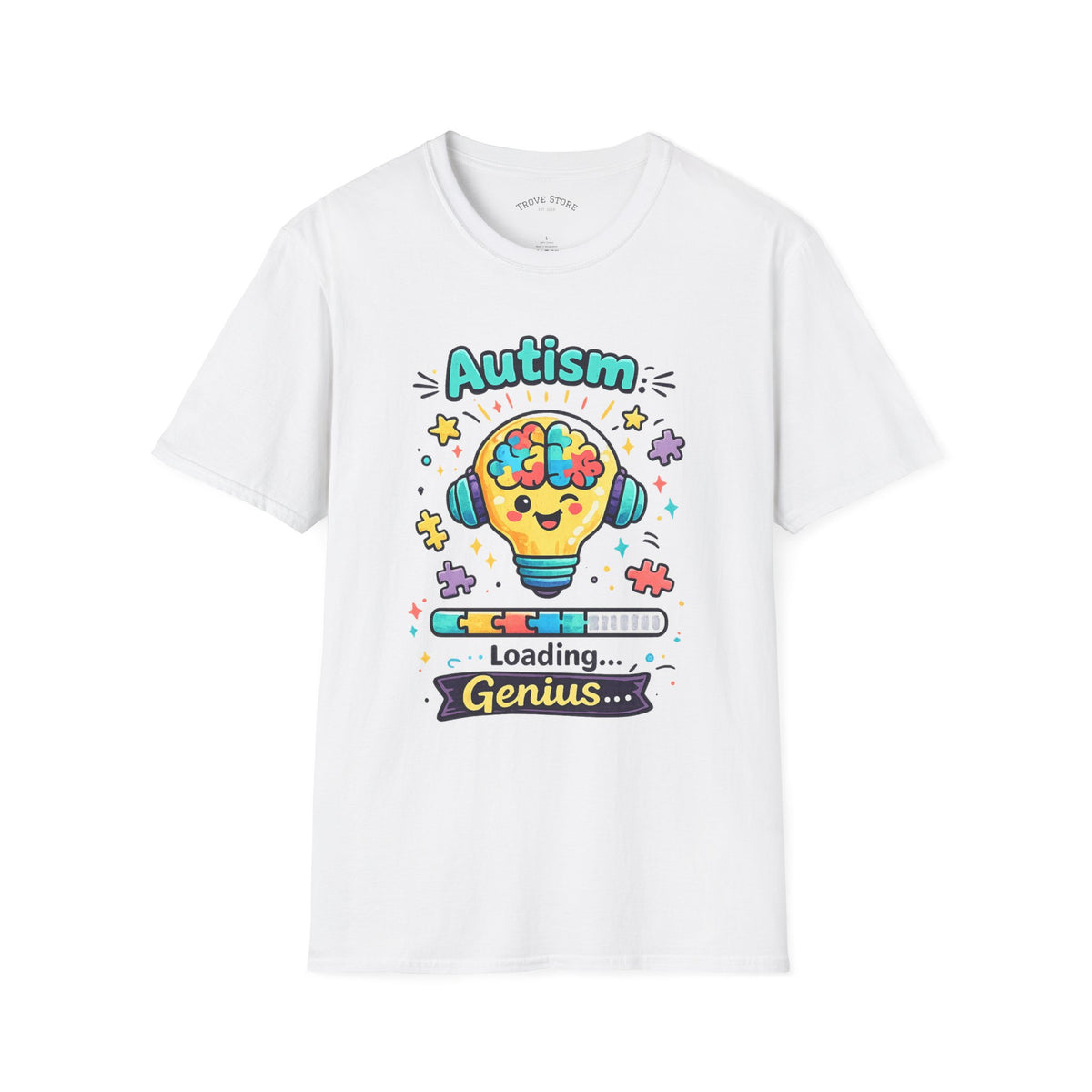 Autism Awareness T-Shirt — Cute 'Loading Genius' Puzzle Lightbulb Design