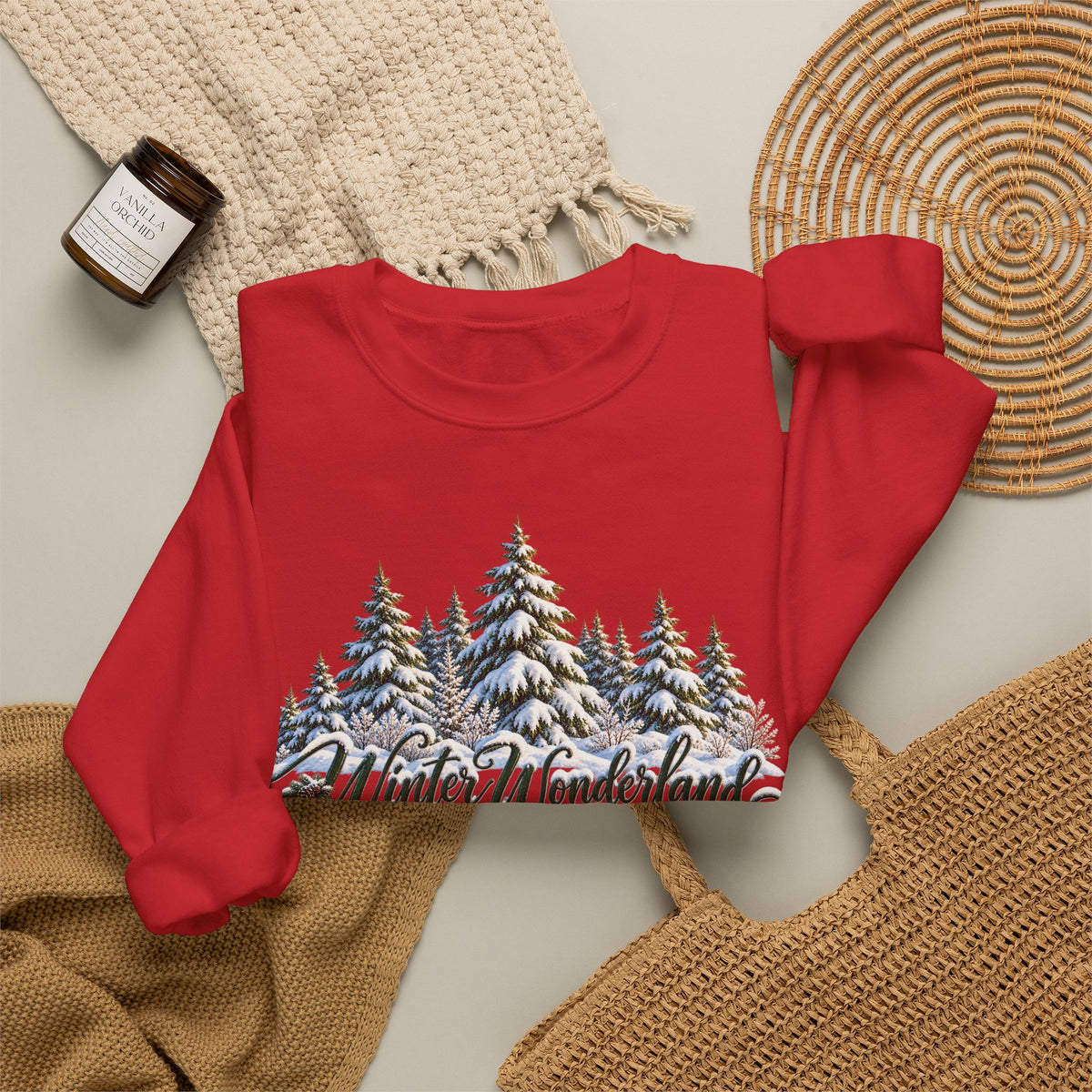 Winter Wonderland Crewneck Sweatshirt — Snowy Pine Trees Holiday Pullover