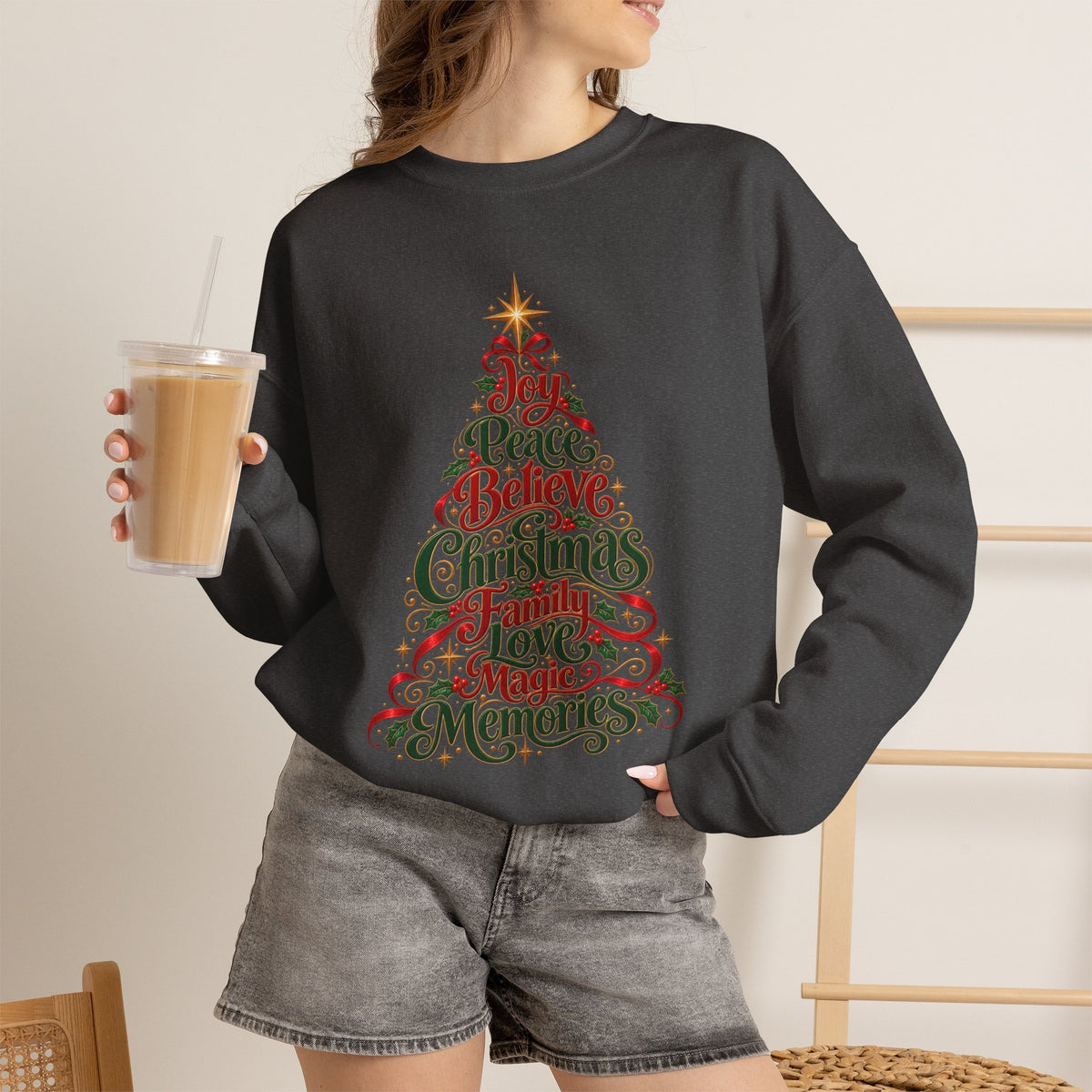 Christmas Tree Words Crewneck Sweatshirt