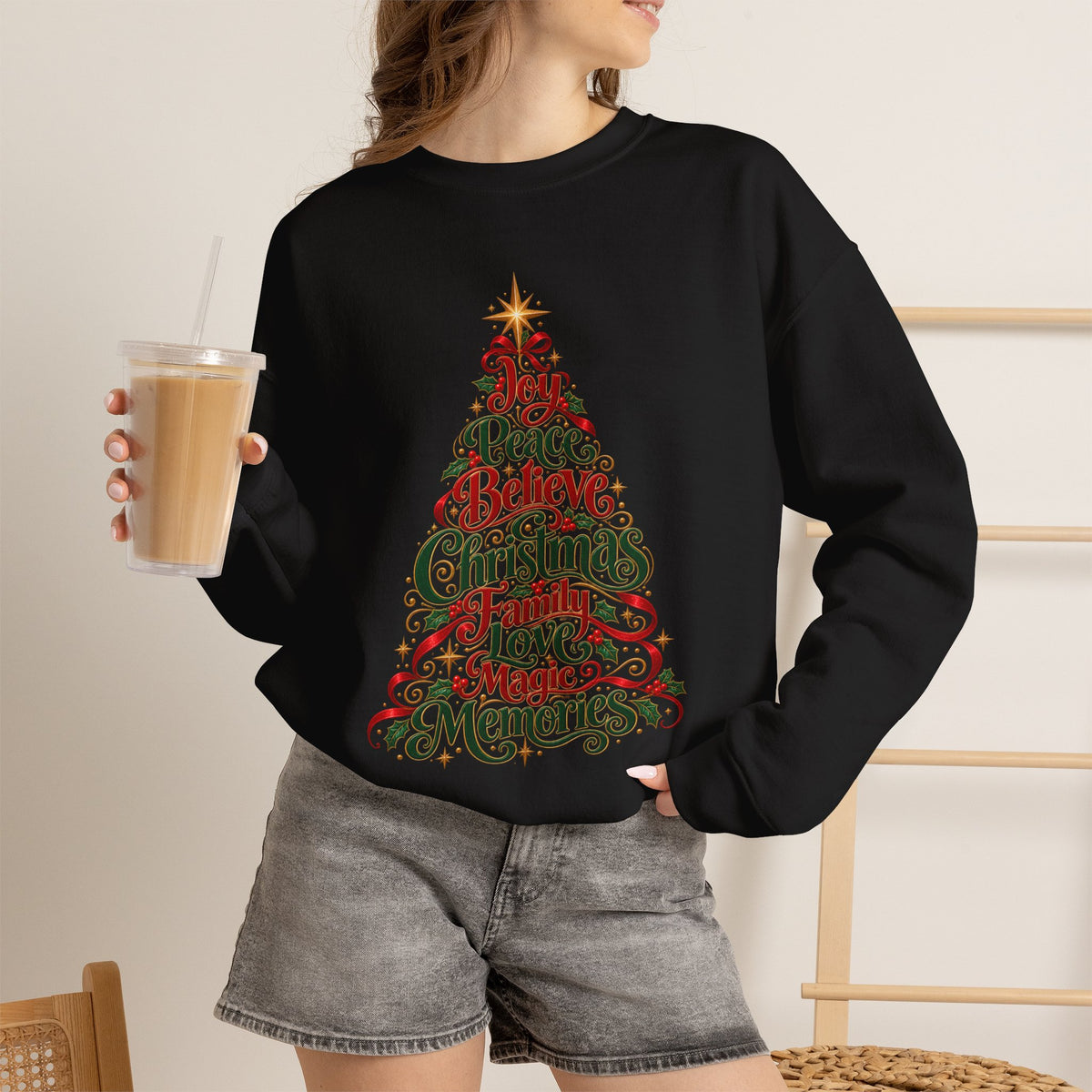 Christmas Tree Words Crewneck Sweatshirt