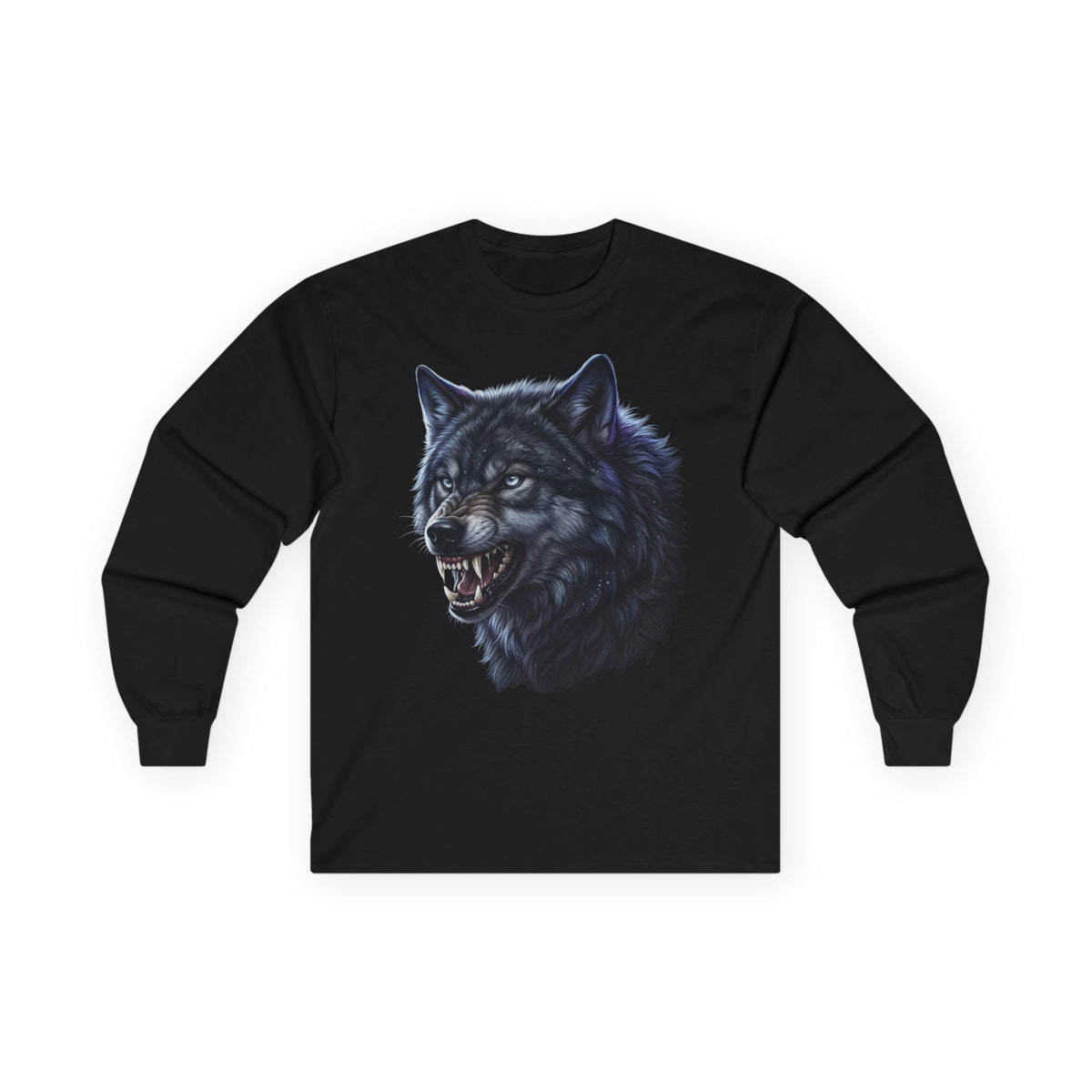 Black Wolf Head Long Sleeve Tee — Fierce Wildlife Graphic Shirt