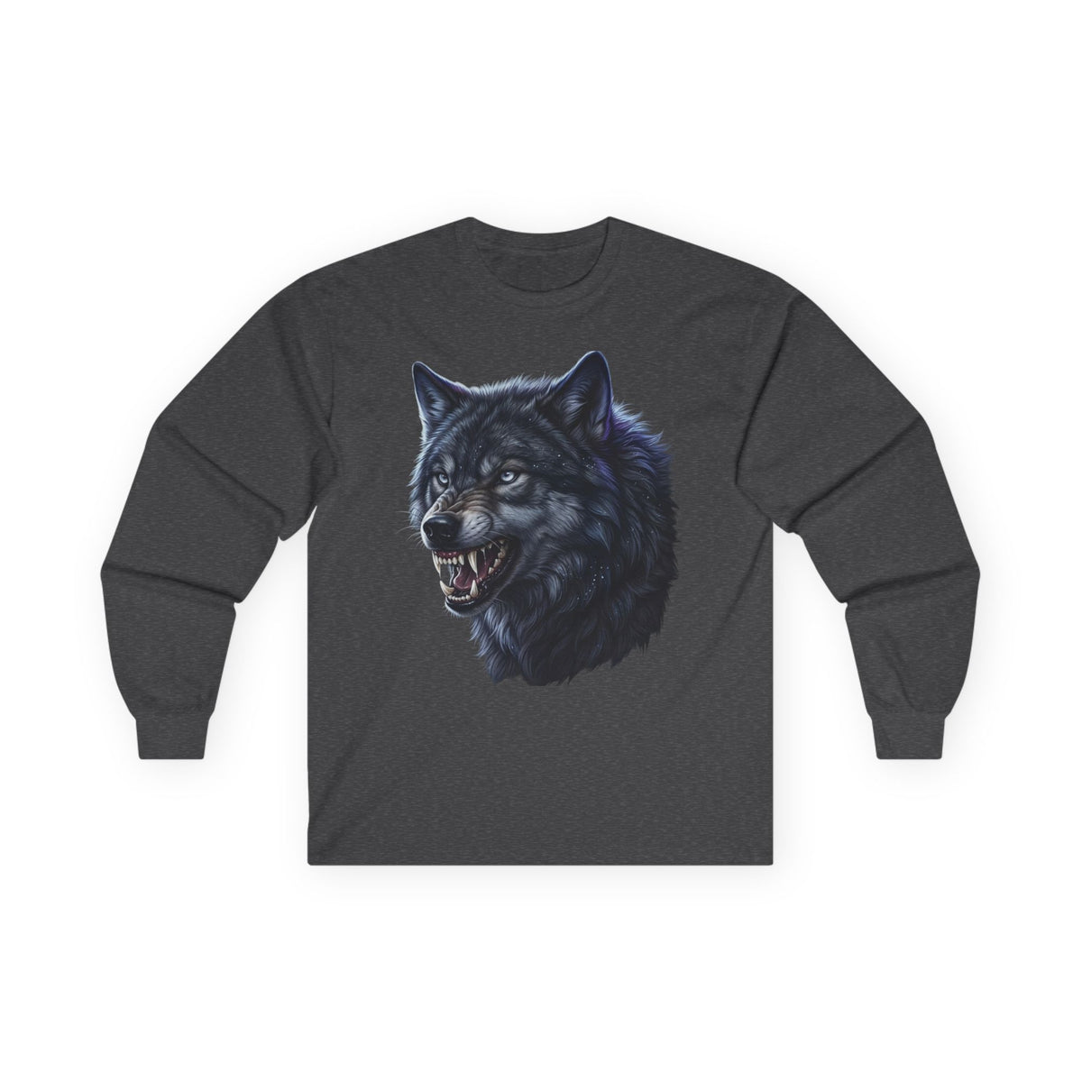 Black Wolf Head Long Sleeve Tee — Fierce Wildlife Graphic Shirt