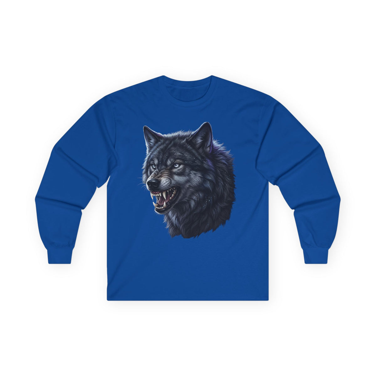 Black Wolf Head Long Sleeve Tee — Fierce Wildlife Graphic Shirt