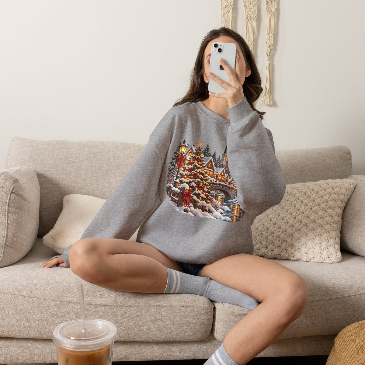 Holiday Village Snow Scene Sweatshirt