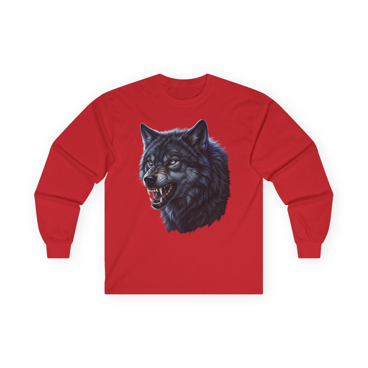 Black Wolf Head Long Sleeve Tee — Fierce Wildlife Graphic Shirt