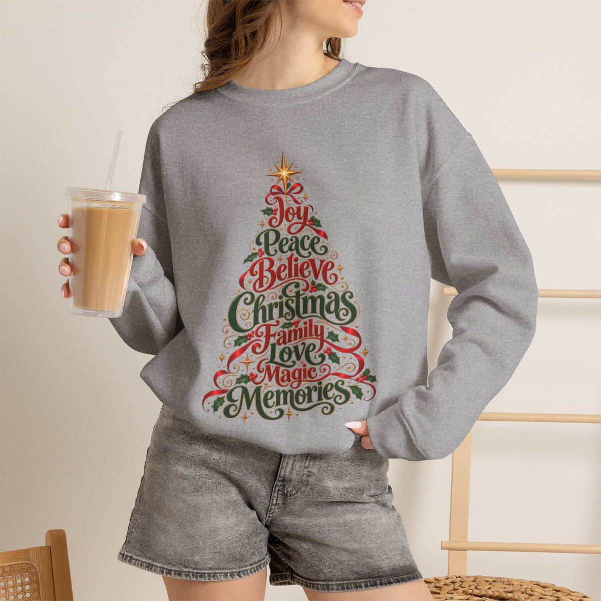 Christmas Tree Words Crewneck Sweatshirt