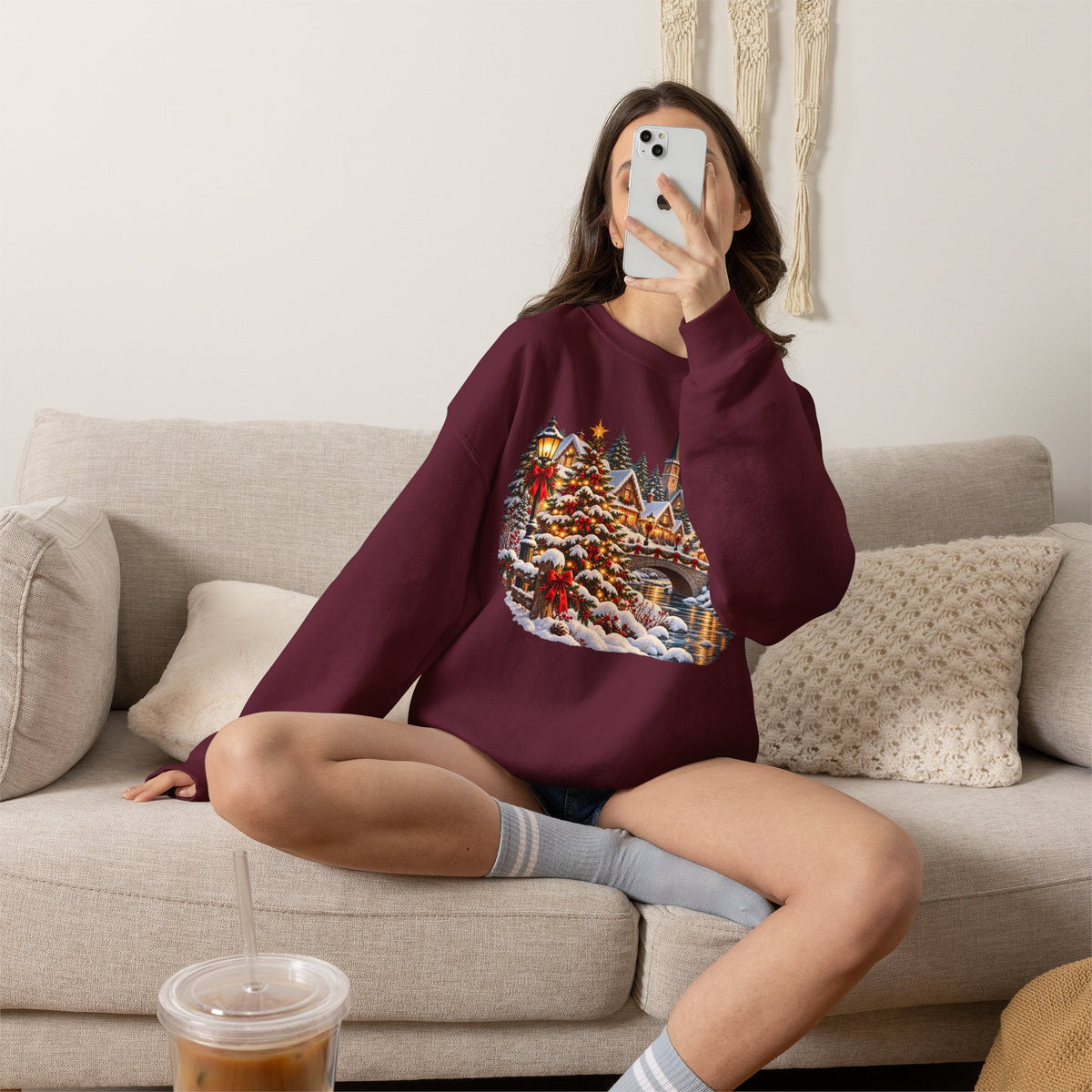 Holiday Village Snow Scene Sweatshirt