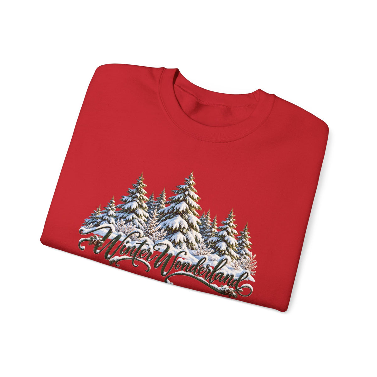 Winter Wonderland Crewneck Sweatshirt — Snowy Pine Trees Holiday Pullover