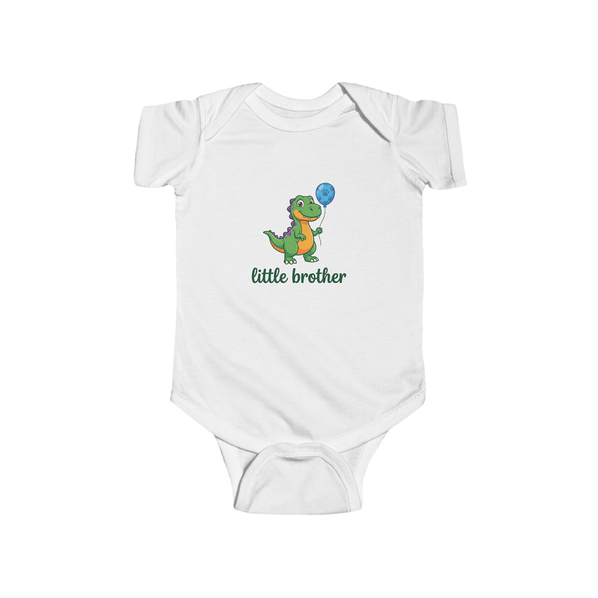 Little Brother Dinosaur Baby Bodysuit - Cute Green Dino with Balloon