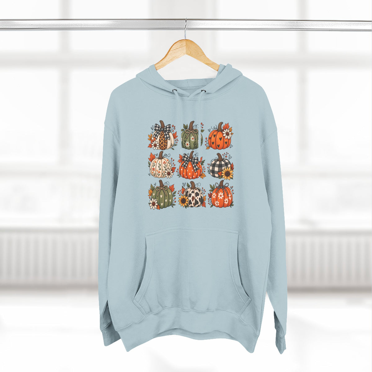 Pumpkin Patch Panel Hoodie — Fall Plaid & Floral Pumpkin Design