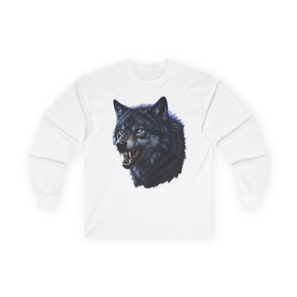 Black Wolf Head Long Sleeve Tee — Fierce Wildlife Graphic Shirt