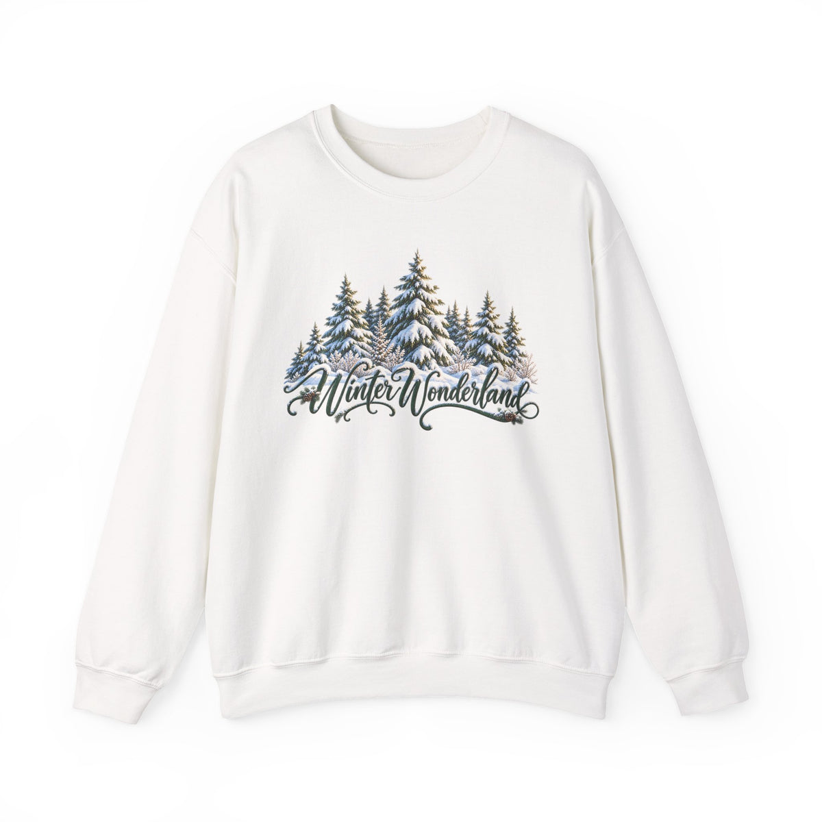 Winter Wonderland Crewneck Sweatshirt — Snowy Pine Trees Holiday Pullover