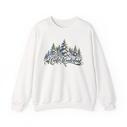 Winter Wonderland Crewneck Sweatshirt — Snowy Pine Trees Holiday Pullover