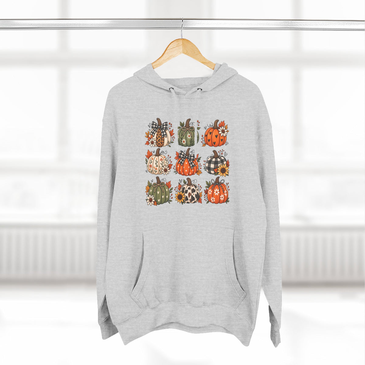 Pumpkin Patch Panel Hoodie — Fall Plaid & Floral Pumpkin Design