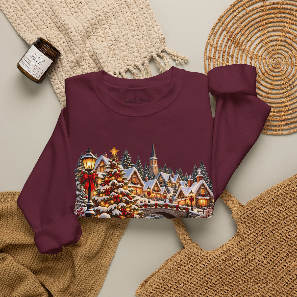 Holiday Village Snow Scene Sweatshirt