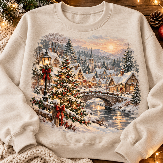Holiday Village Snow Scene Sweatshirt