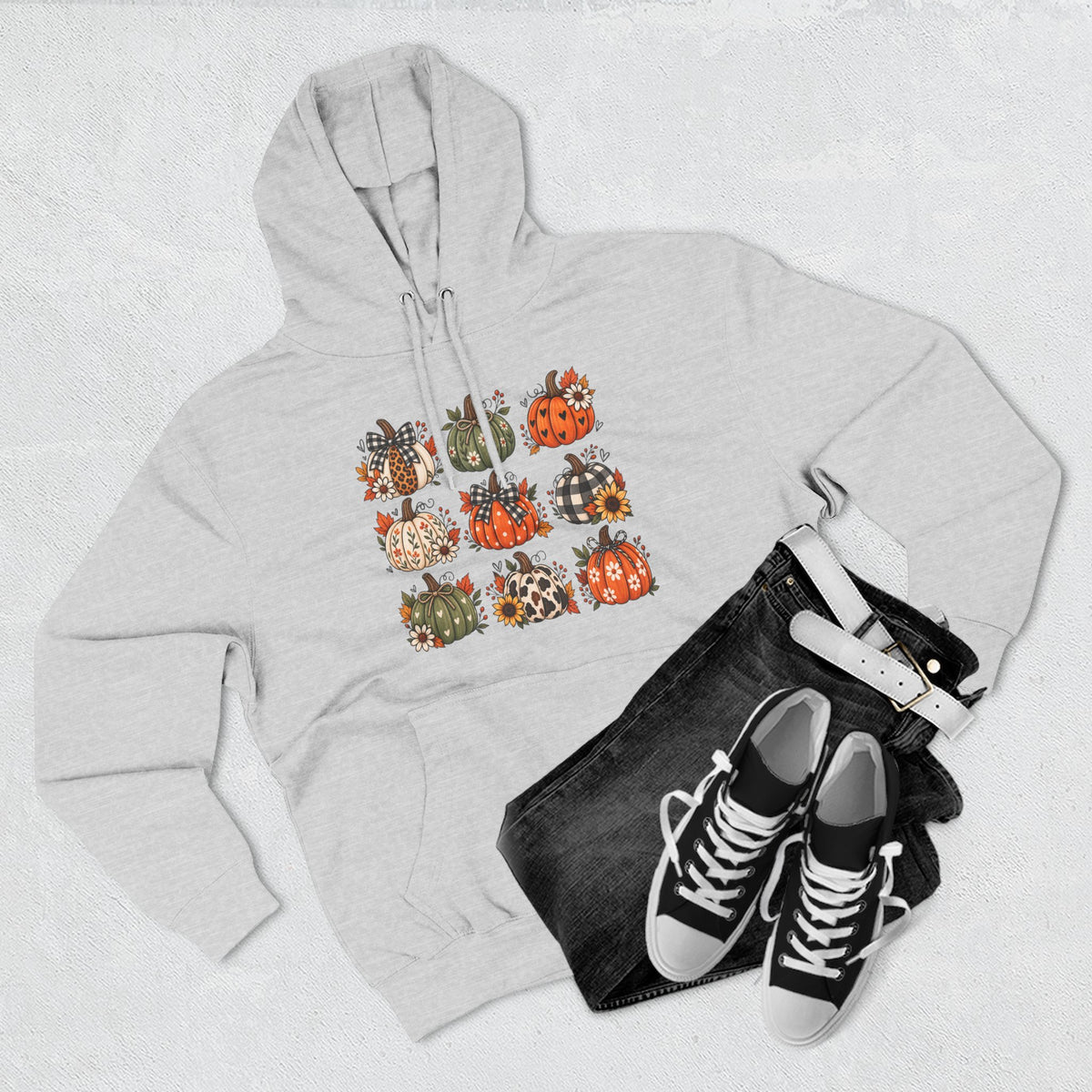 Pumpkin Patch Panel Hoodie — Fall Plaid & Floral Pumpkin Design