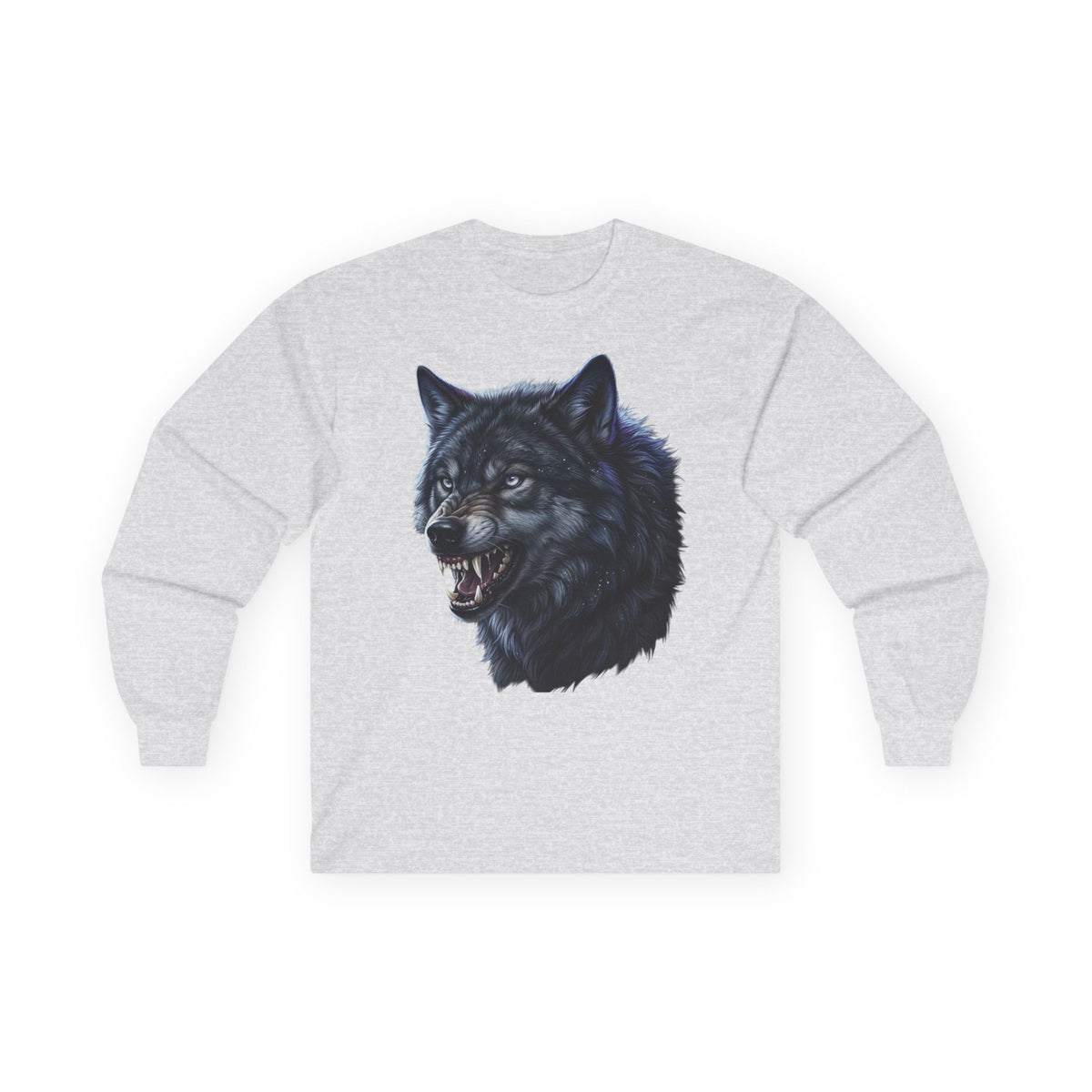 Black Wolf Head Long Sleeve Tee — Fierce Wildlife Graphic Shirt