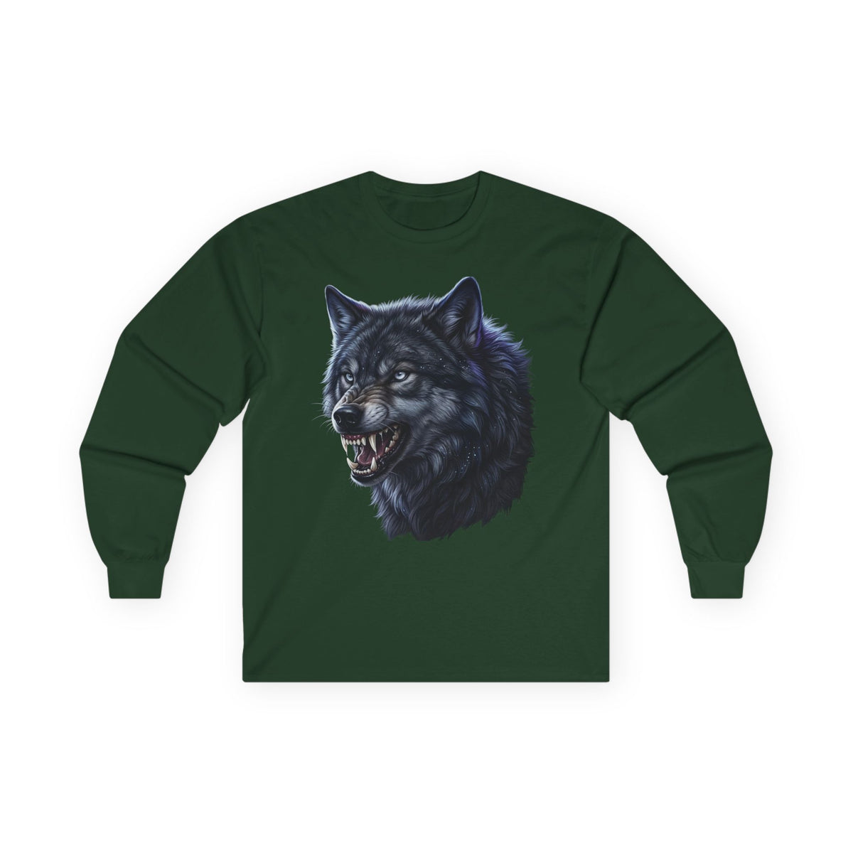 Black Wolf Head Long Sleeve Tee — Fierce Wildlife Graphic Shirt