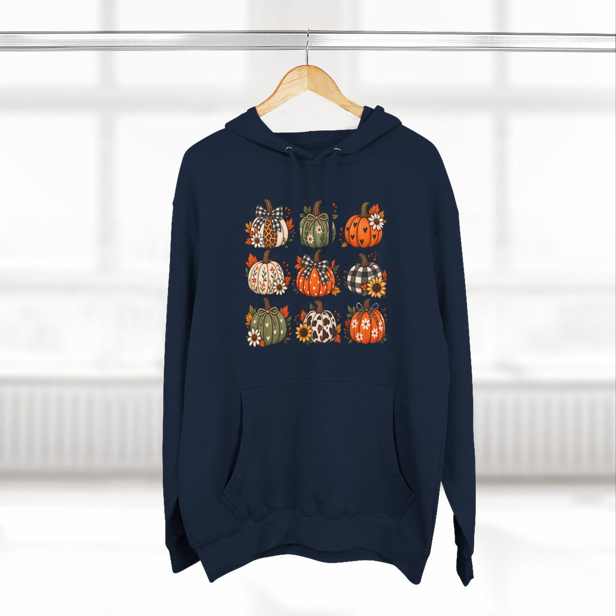 Pumpkin Patch Panel Hoodie — Fall Plaid & Floral Pumpkin Design