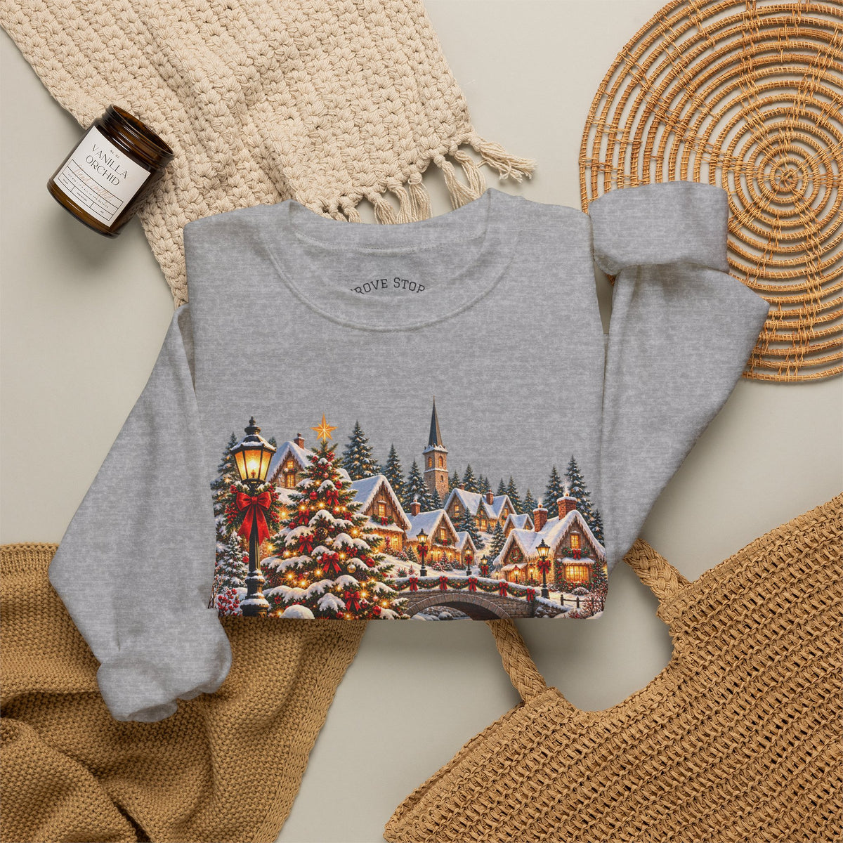 Holiday Village Snow Scene Sweatshirt