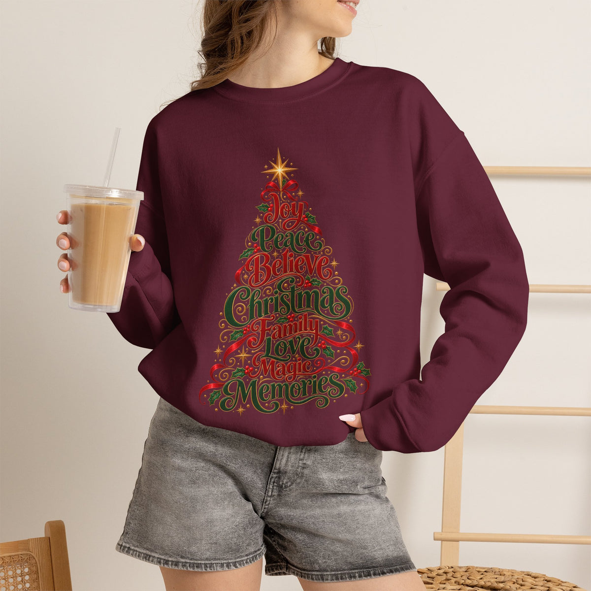 Christmas Tree Words Crewneck Sweatshirt