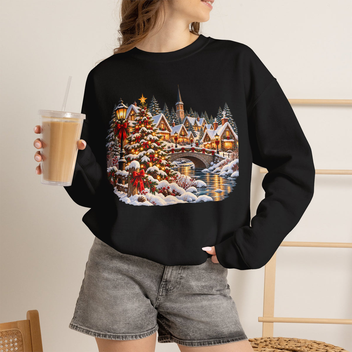 Holiday Village Snow Scene Sweatshirt
