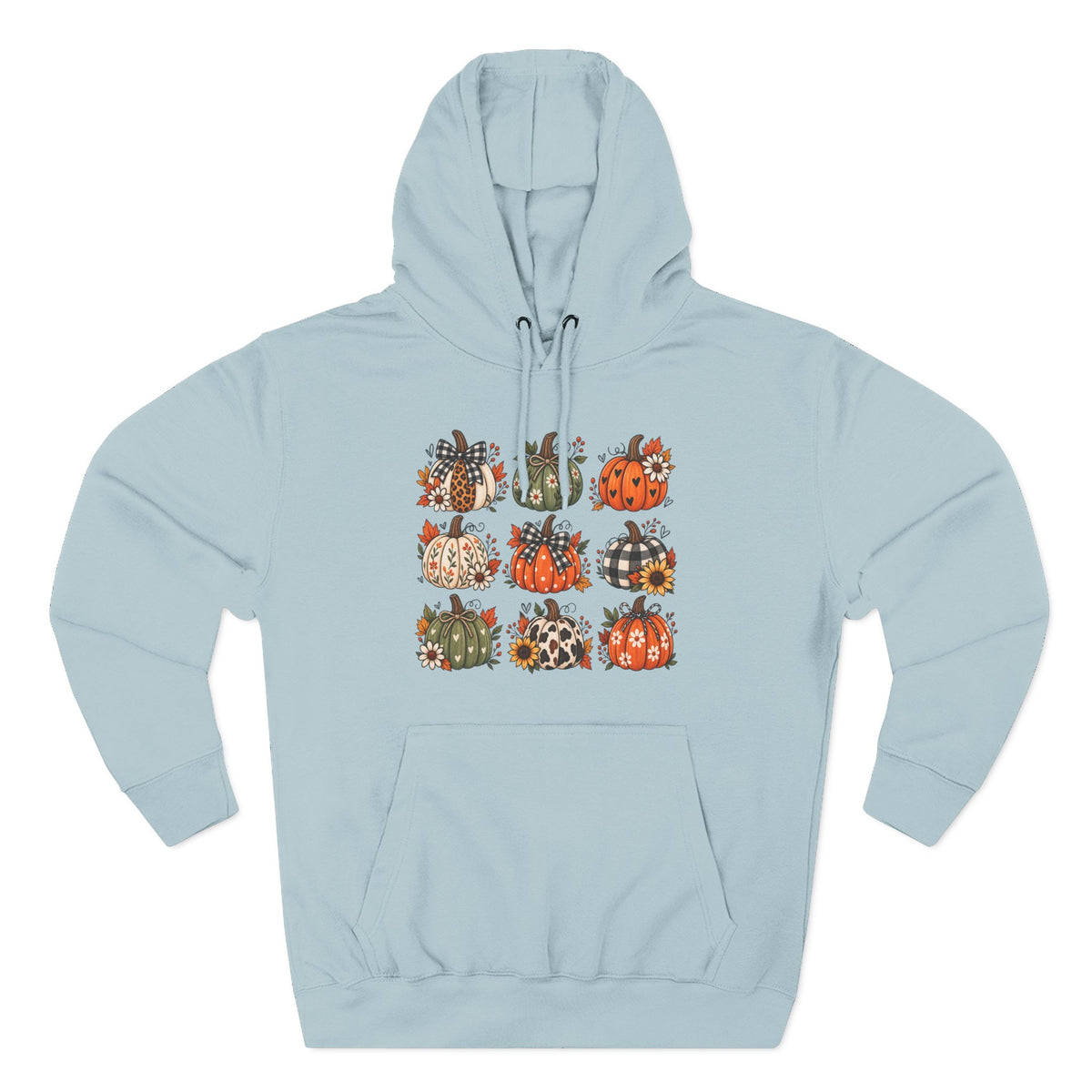 Pumpkin Patch Panel Hoodie — Fall Plaid & Floral Pumpkin Design