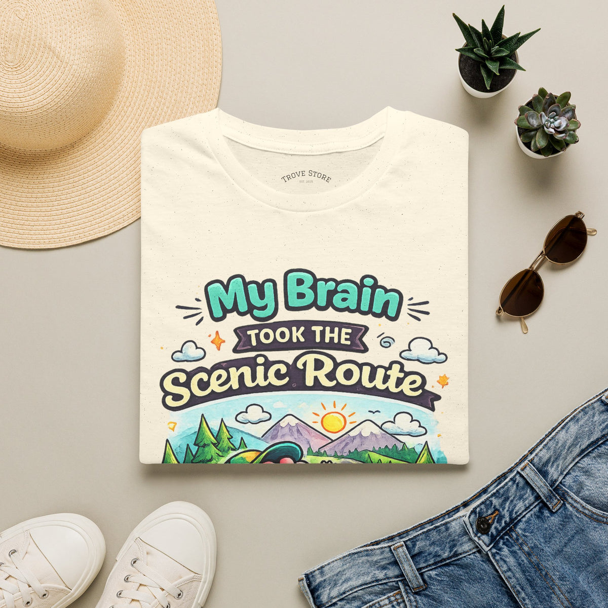 Scenic Route T-Shirt — "My Brain Took the Scenic Route" Road Trip Tee