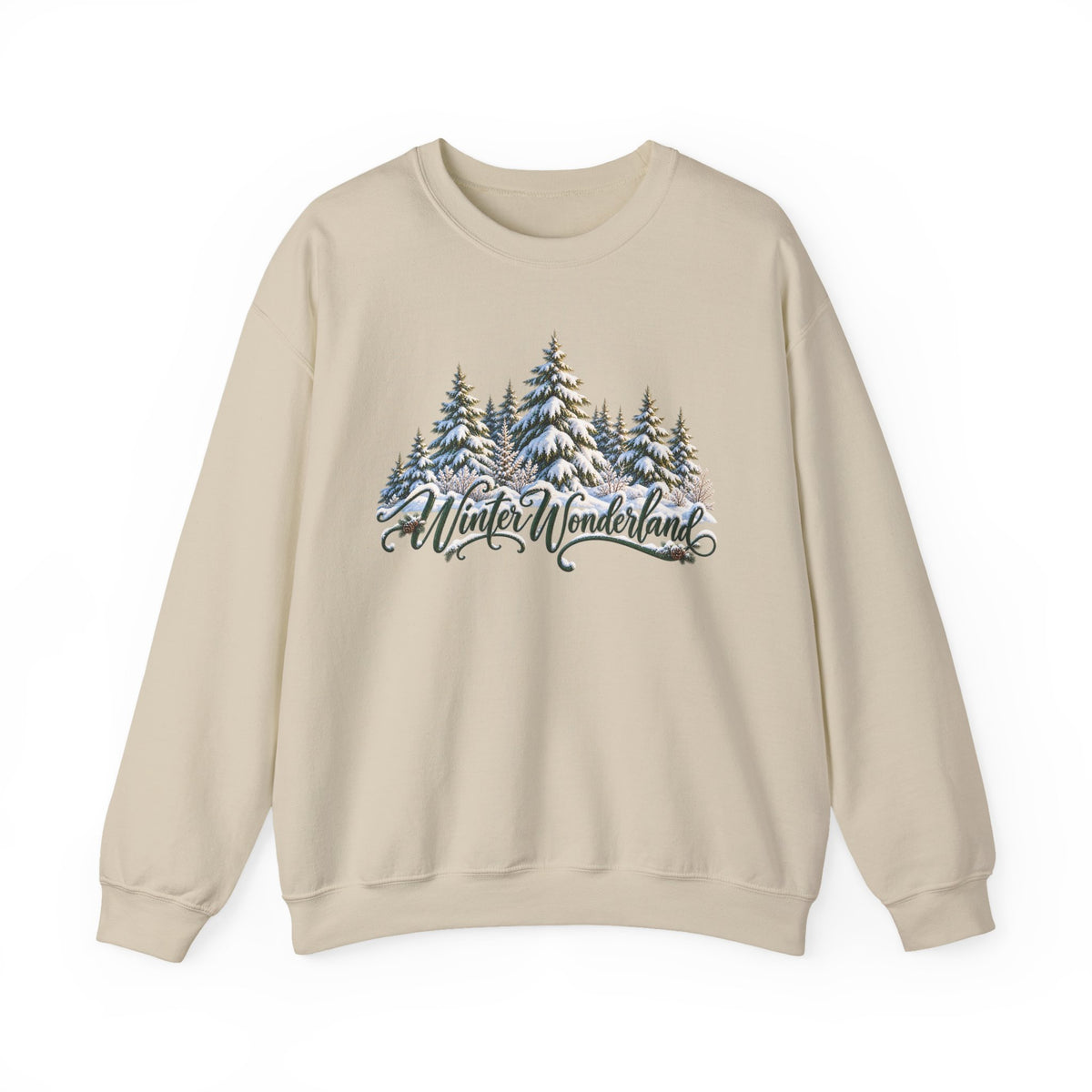 Winter Wonderland Crewneck Sweatshirt — Snowy Pine Trees Holiday Pullover