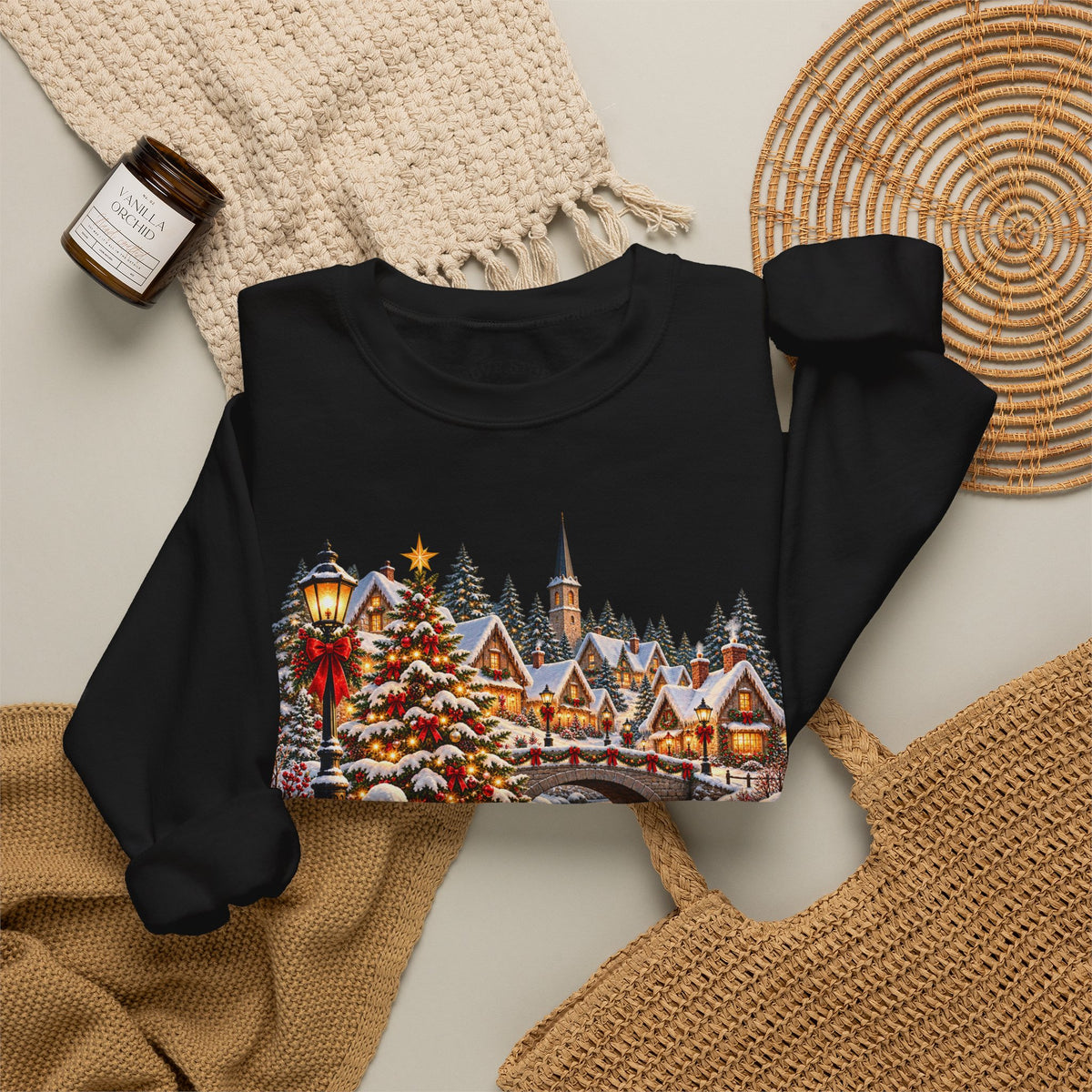 Holiday Village Snow Scene Sweatshirt