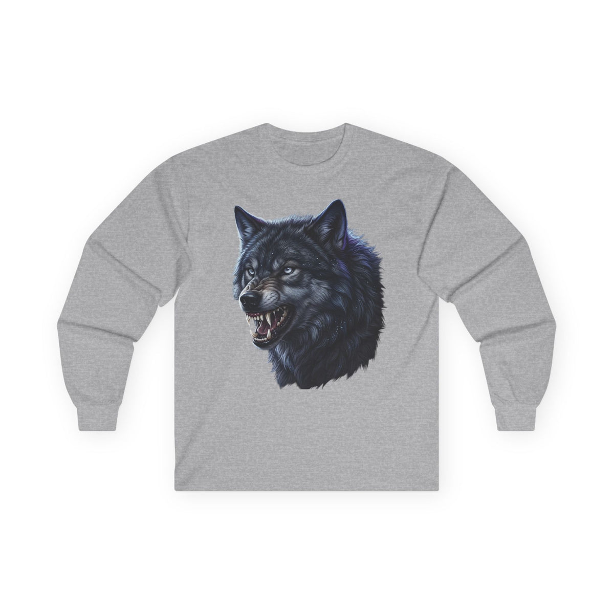 Black Wolf Head Long Sleeve Tee — Fierce Wildlife Graphic Shirt