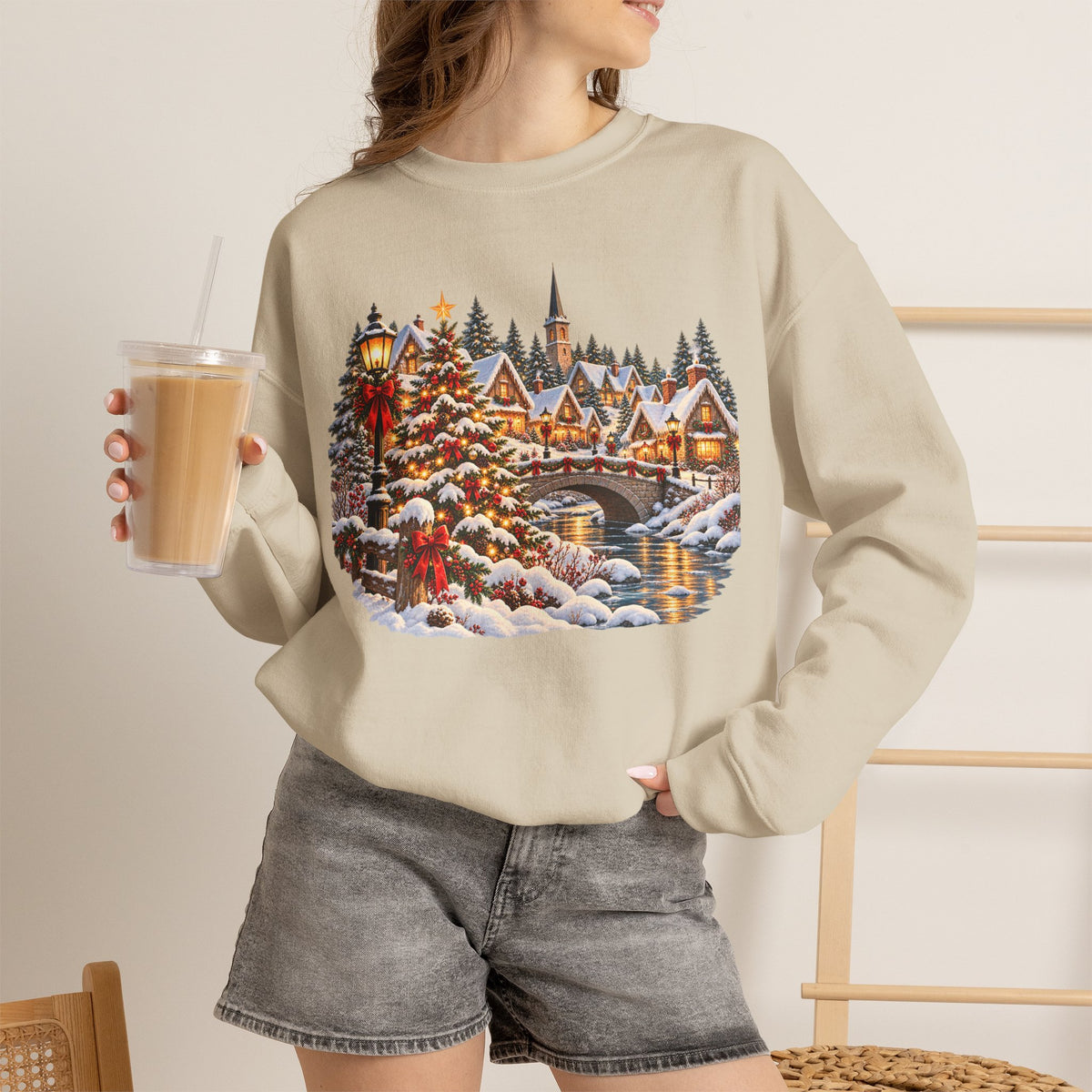 Holiday Village Snow Scene Sweatshirt