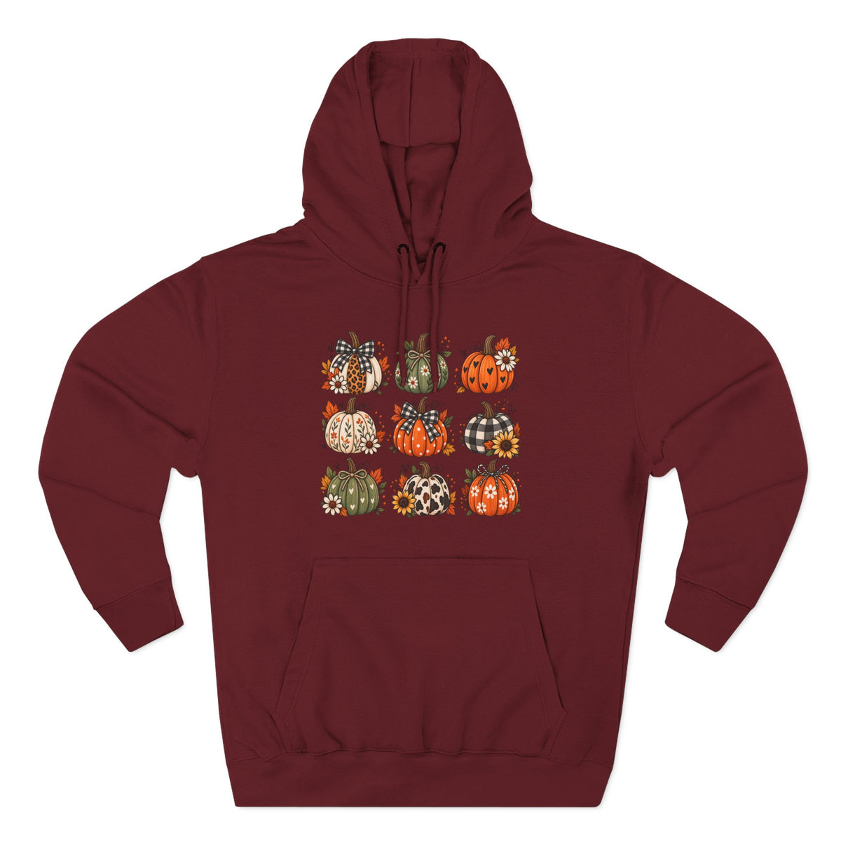 Pumpkin Patch Panel Hoodie — Fall Plaid & Floral Pumpkin Design