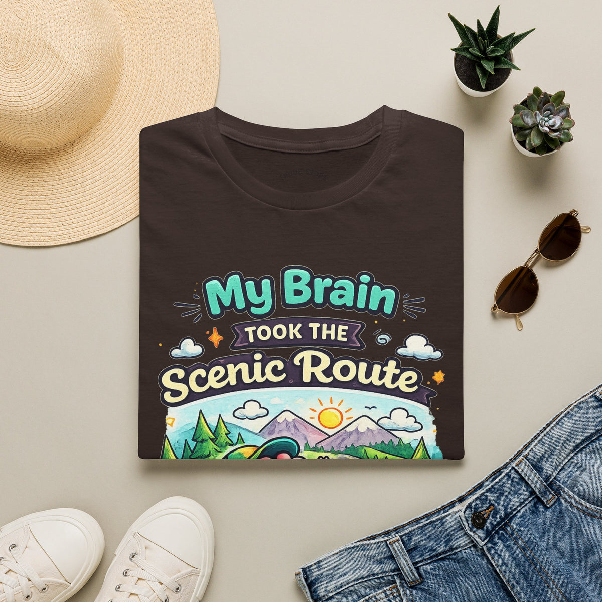 Scenic Route T-Shirt — "My Brain Took the Scenic Route" Road Trip Tee