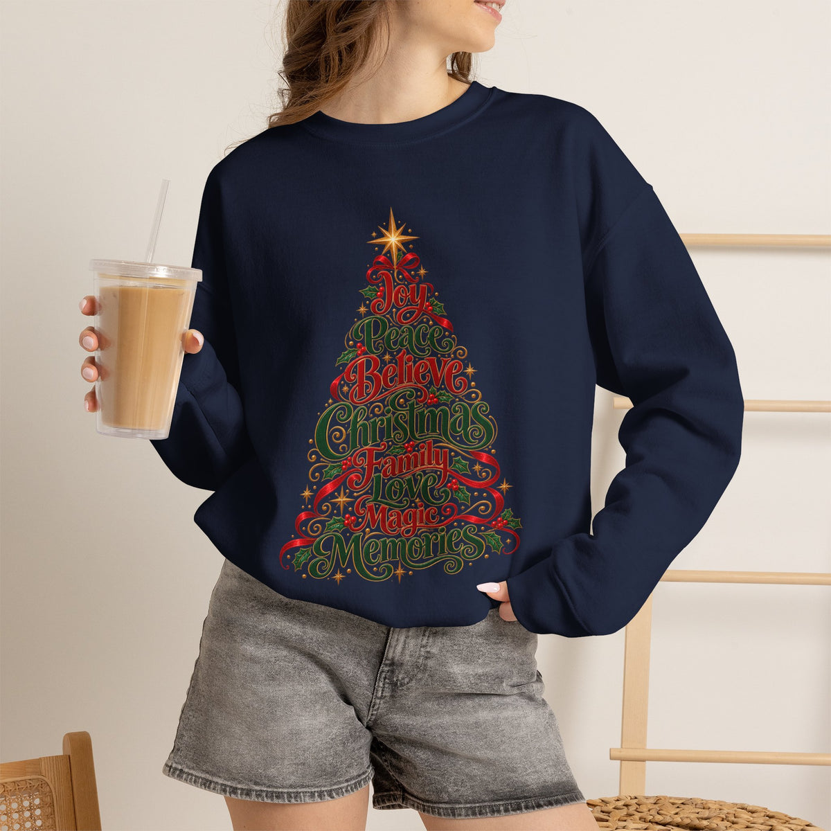 Christmas Tree Words Crewneck Sweatshirt