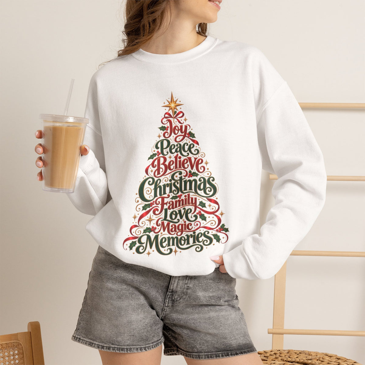Christmas Tree Words Crewneck Sweatshirt