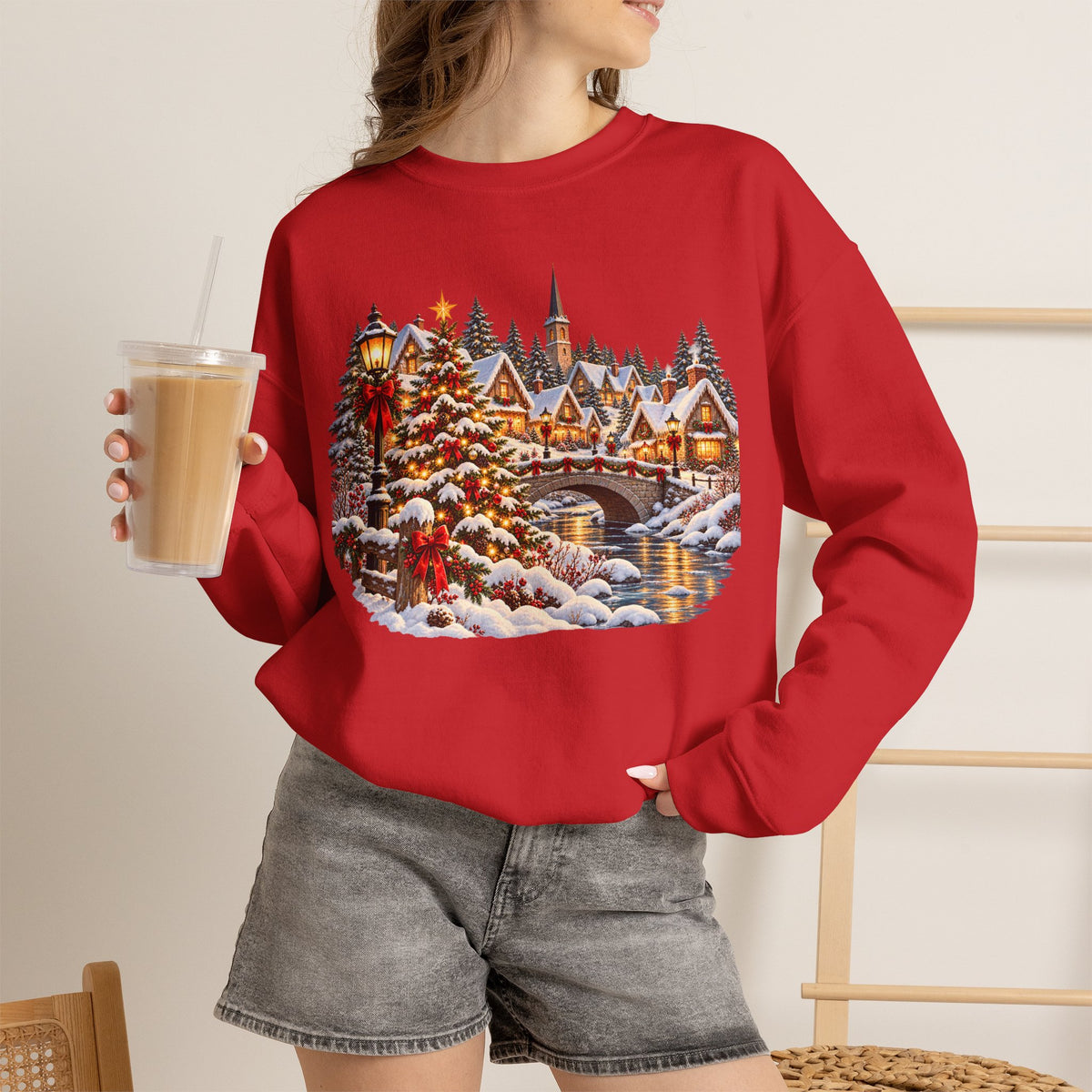 Holiday Village Snow Scene Sweatshirt