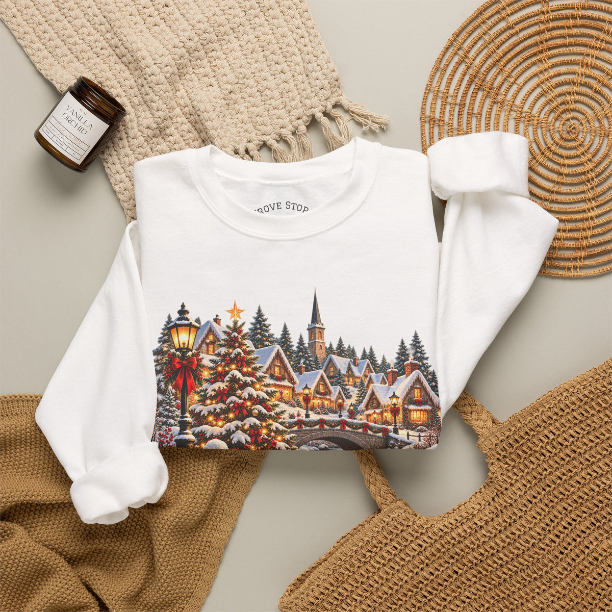 Holiday Village Snow Scene Sweatshirt
