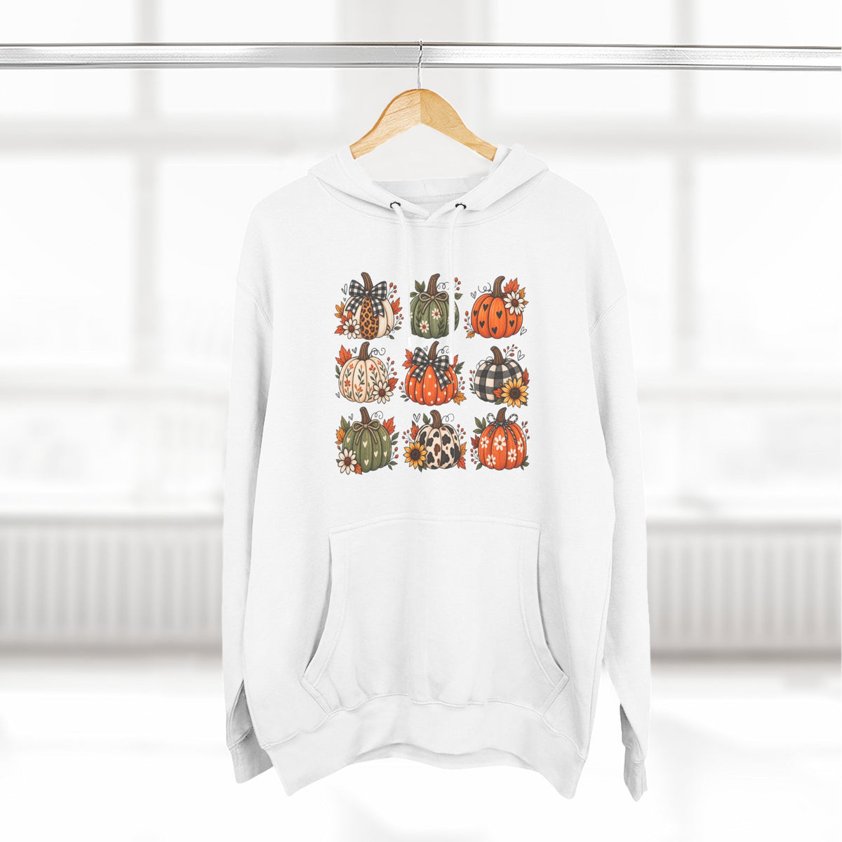 Pumpkin Patch Panel Hoodie — Fall Plaid & Floral Pumpkin Design