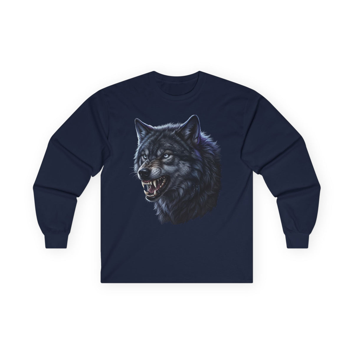 Black Wolf Head Long Sleeve Tee — Fierce Wildlife Graphic Shirt